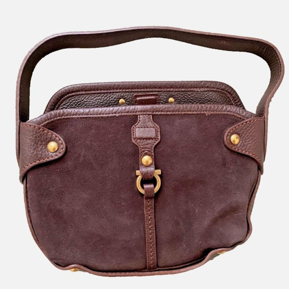 Vintage Brown Salvatore Ferragamo Suede Top Handle Bag